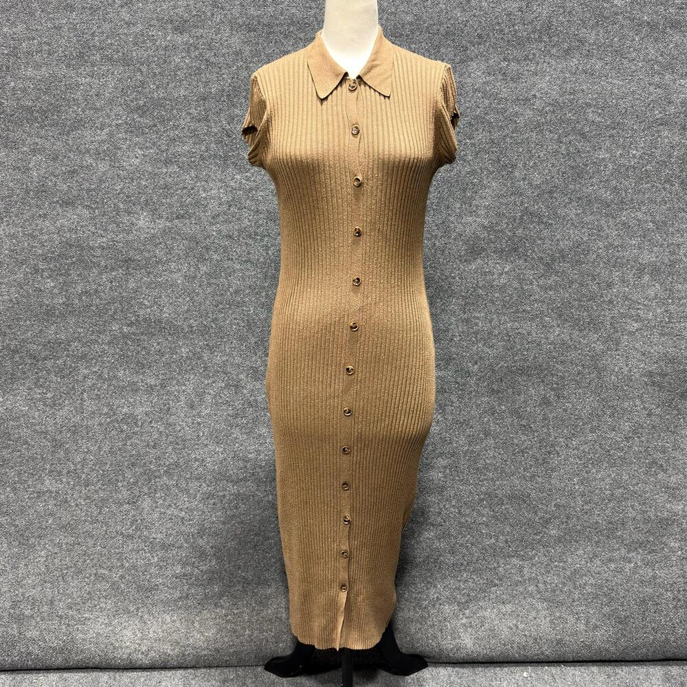 Central Park West Dress Womens Small Brown Ribbed Knit Sweater Shirt Midi